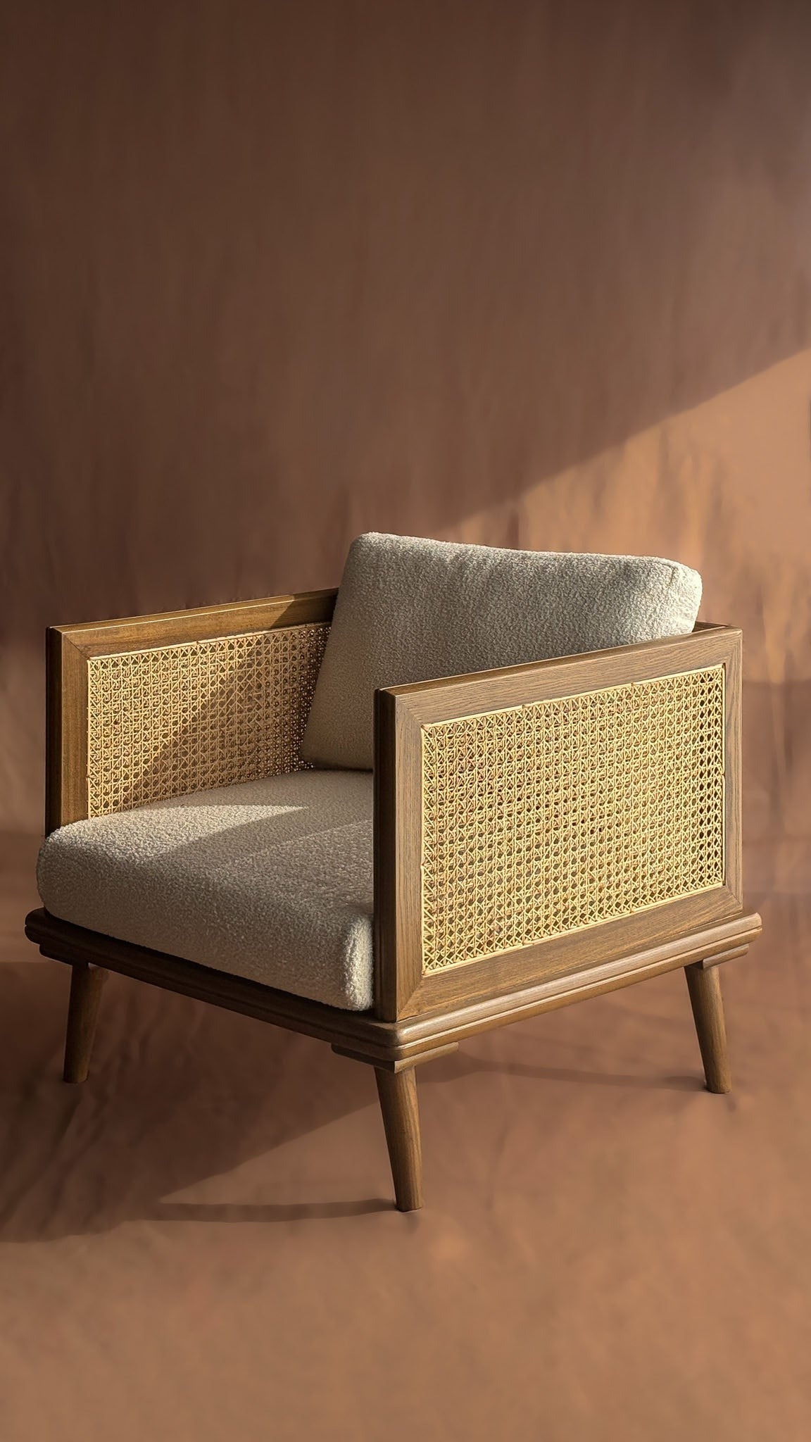 Rattan Armchair – Handcrafted Solid Wood & Cane Lounge Chair – Modern Minimalist Accent Seating