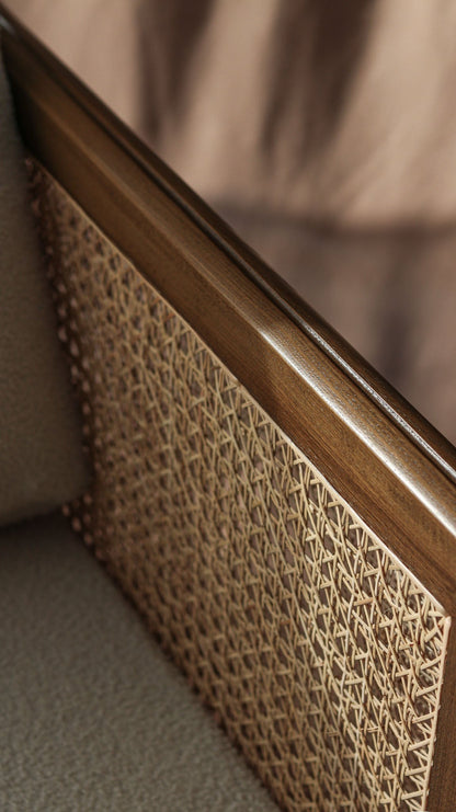 Rattan Armchair – Handcrafted Solid Wood & Cane Lounge Chair – Modern Minimalist Accent Seating