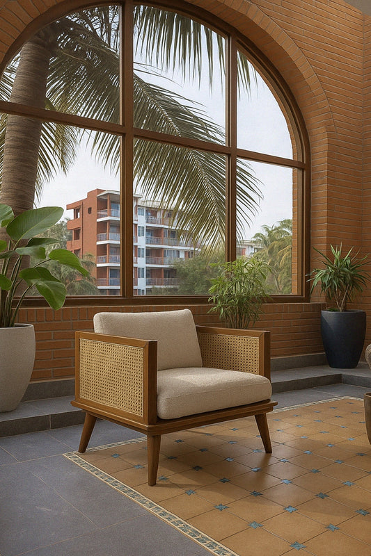 Rattan Armchair – Handcrafted Solid Wood & Cane Lounge Chair – Modern Minimalist Accent Seating