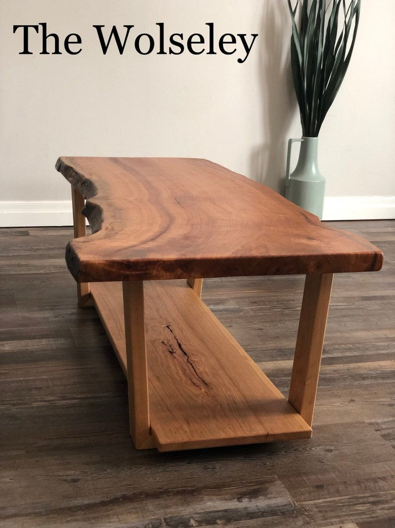 Live Edge Coffee Table: Rustic Farmhouse Mid-Century Modern