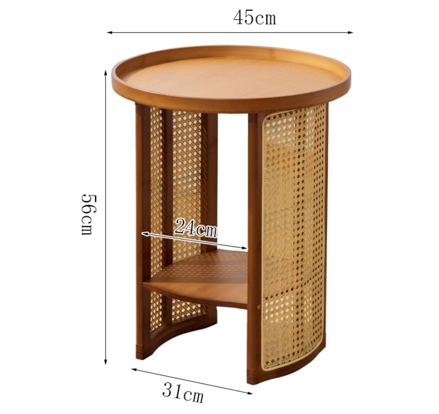 Round Rattan Woven Coffee Table – Small Living Room Accent & Bedside Shelf