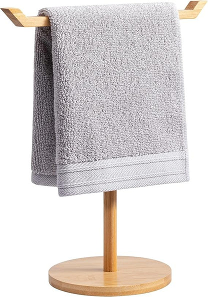 Towel Racks for Bathroom, Bamboo T-Shaped Free Standing Hand Towel Holder Stand, Towel bar for Bathroom Kitchen & Countertop