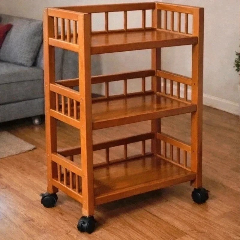 Multi-Tier Bamboo Serving Cart – Stylish Wooden Storage Shelf