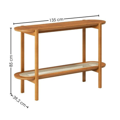 Solid Sheesham Wood Rattan Console Table | Cane Entryway & Hallway Table with Storage