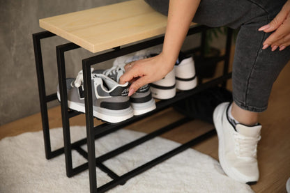 2-Tier industrial Shoe Rack, Wooden and Metal Shoe Rack