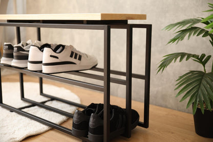 2-Tier industrial Shoe Rack, Wooden and Metal Shoe Rack