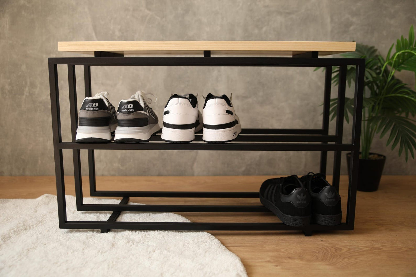 2-Tier industrial Shoe Rack, Wooden and Metal Shoe Rack