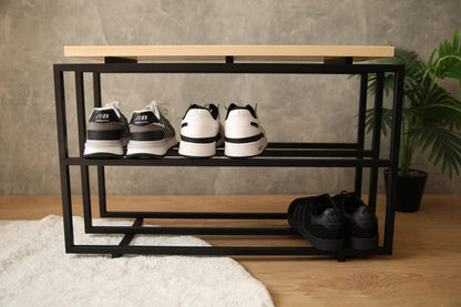 2-Tier industrial Shoe Rack, Wooden and Metal Shoe Rack
