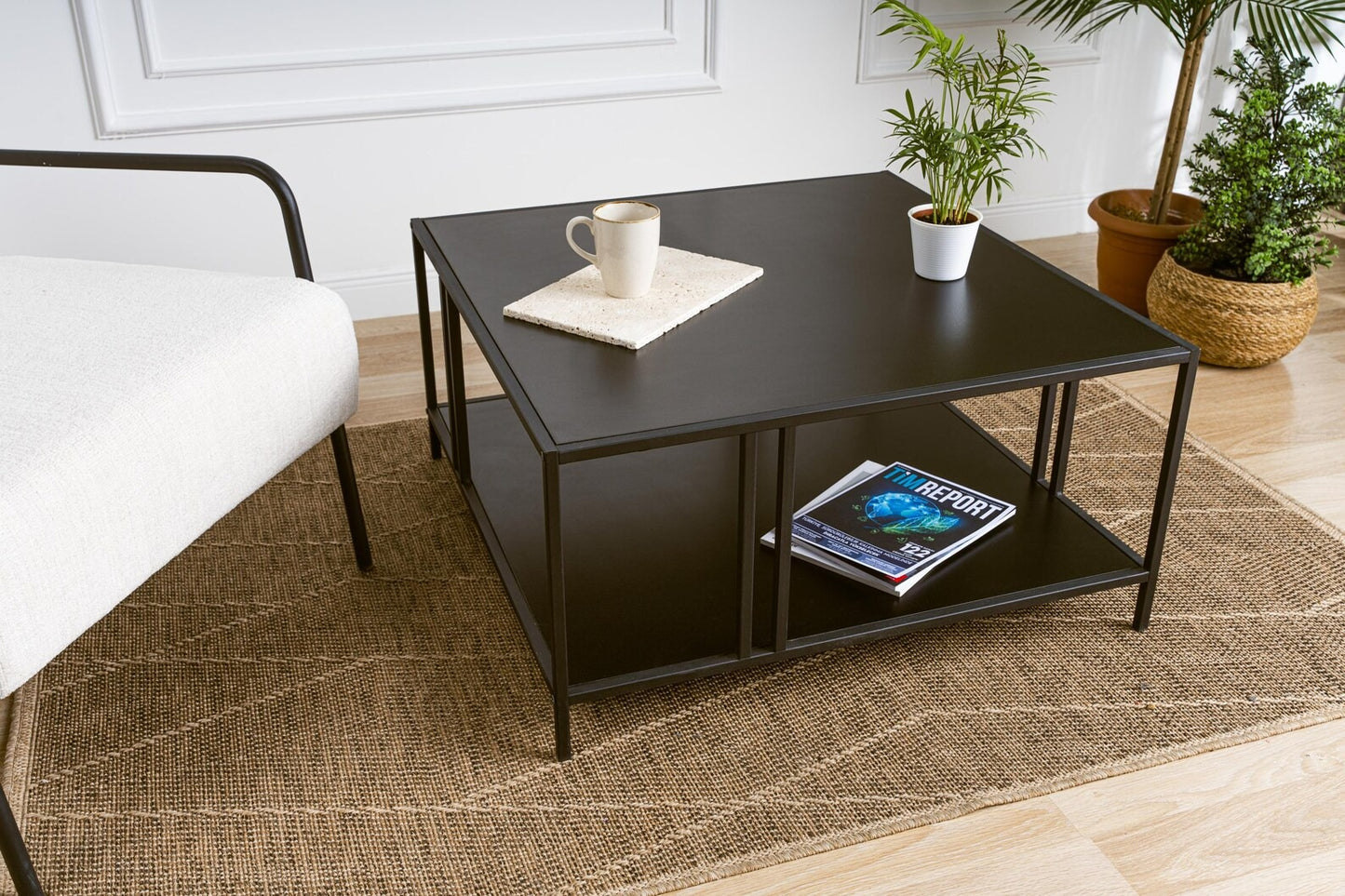 Black Coffee Table For Living Room, Central Coffee Table