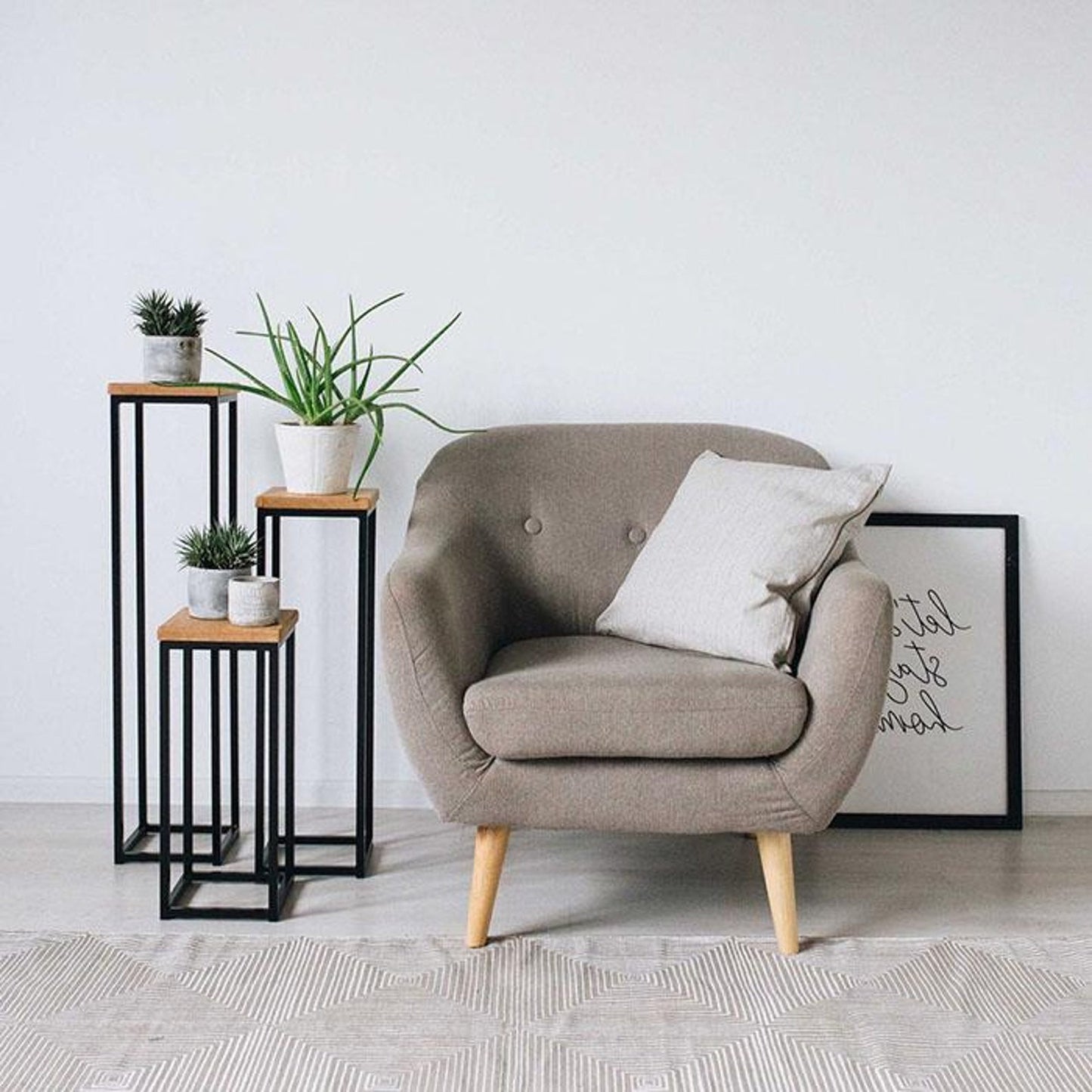 Modern Metal and Wood Plant Stand