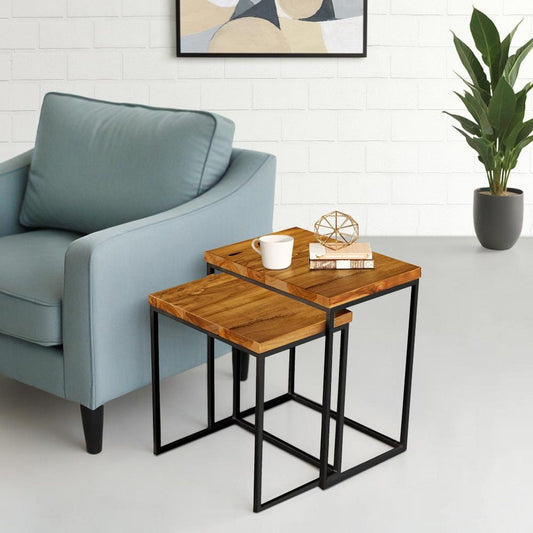 Set of 2 Rectangle Nesting Side Table, Wood End Table