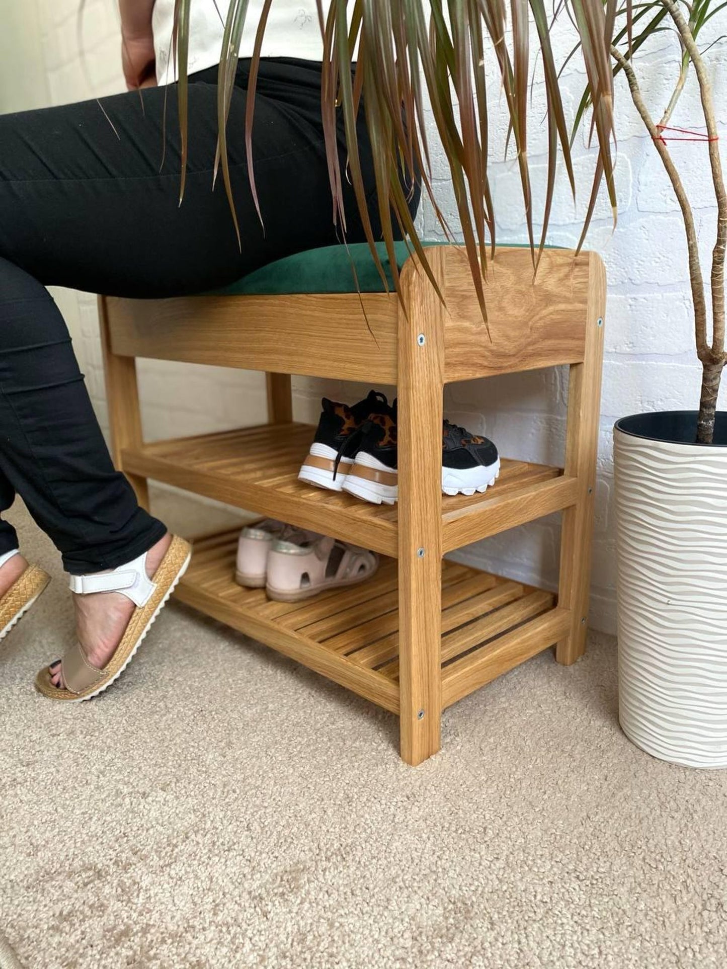Wood shoe storage bench