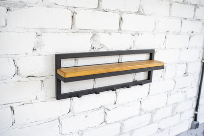 Entryway Shelf with Hooks, Industrial Hallway Storage