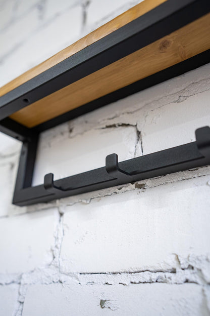 Entryway Shelf with Hooks, Industrial Hallway Storage