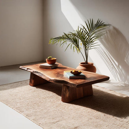 Natural Live Edge Wood Coffee Table Solid Wood Carving Art Handcrafted Extendable Dining Table Decor For Living Room