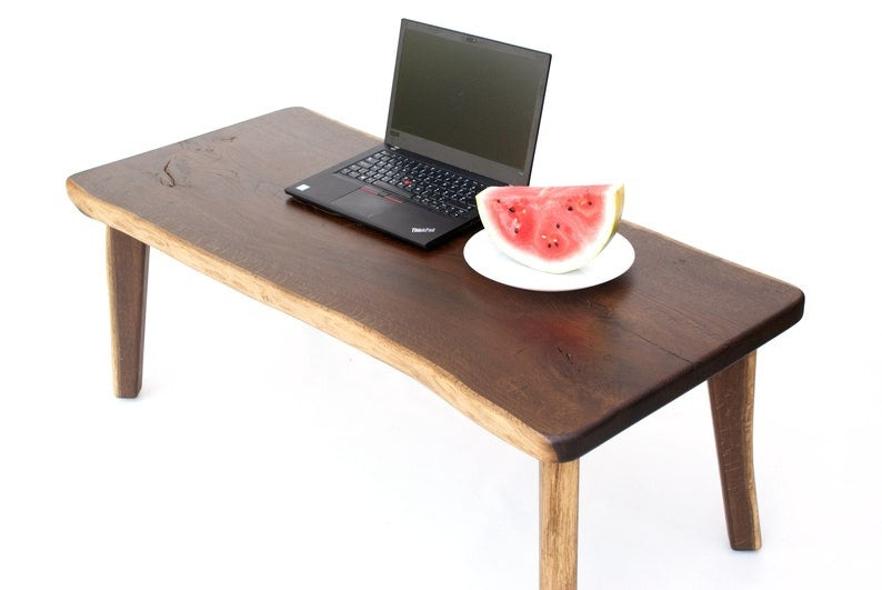 Live Edge Sheesham Wood Desk with Matching Bench – Handmade Solid Wood Office Furniture, Rustic Modern Workstation Set