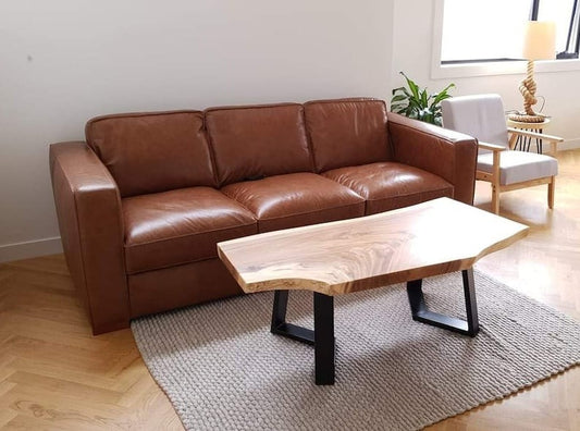 Live Edge Coffee Table with Black Stainless Steel Legs – Handmade Solid Wood Coffee Table | Modern Rustic Center Table | Bespoke Live Edge Tea Table