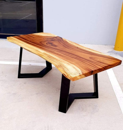 Live Edge Coffee Table with Black Stainless Steel Legs – Handmade Solid Wood Coffee Table | Modern Rustic Center Table | Bespoke Live Edge Tea Table