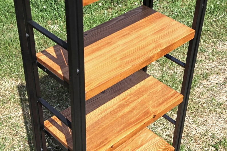 Solid Wood Bookcase with Metal Racks