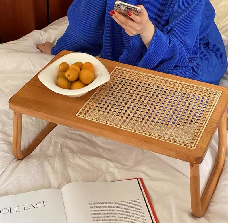 Retro Handcrafted Rattan Bed Tray Table/ Table Tray/ Bed Station