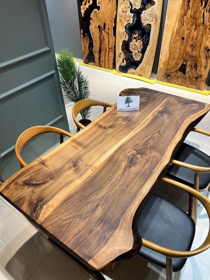 Custom Live Edge Sheesham Dining Table – Handmade Solid Wood Log Table | Natural Edge Rustic Dining Furniture