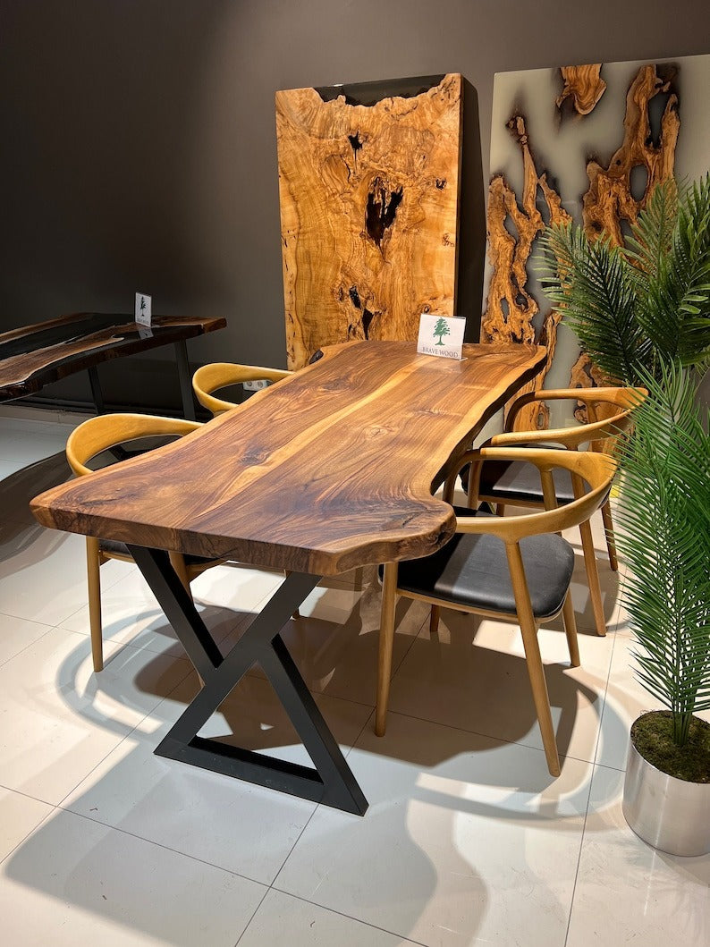 Custom Live Edge Sheesham Dining Table – Handmade Solid Wood Log Table | Natural Edge Rustic Dining Furniture