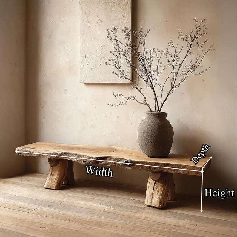 Handcrafted Live Edge Wooden Bench – Rustic Console Table & Sustainable Natural Wood Mudroom Furniture
