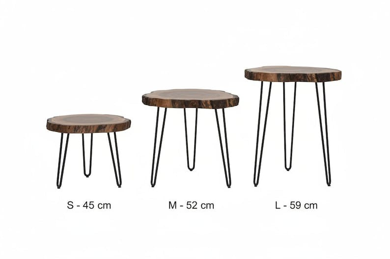 Live Edge Sheesham Coffee Table Set (Individual Tables Available) | Rustic Side Tables