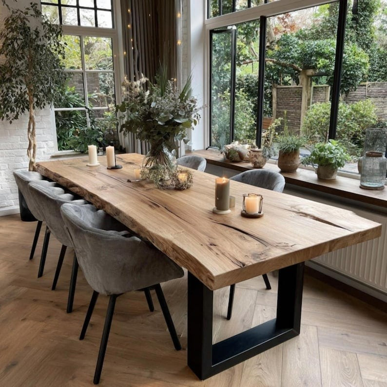 Live Edge Sheesham Wood Dining Table – Custom Solid Wood Dining Table | Handmade Natural Edge Dining Table