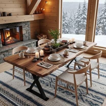 Sheesham Dining Table – Solid Wood Live Edge Kitchen & Dining Room Table | Handmade Natural Edge Wooden Table