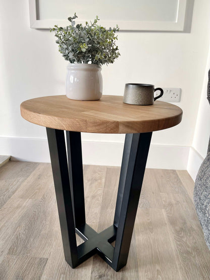 Round Sheesham Metal Side Table