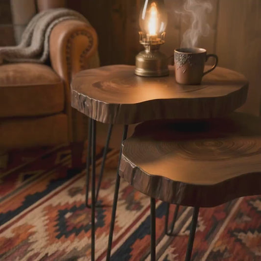 Live Edge Sheesham Coffee Table Set (Individual Tables Available) | Rustic Side Tables