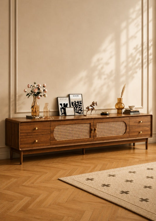Solid Sheesham Wood Cane Display & Storage UNatura Rattan Console Table | Solid Sheesham Wood Cane Display & Storage Unitnit