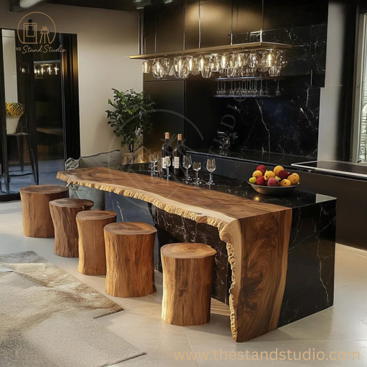 Counter Height Live Edge Bar Table – Solid Sheesham Wood Pub Table | Rustic Home Décor, Dining & Coffee Table