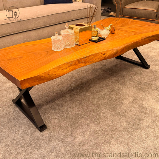 Handcrafted Live Edge Coffee Table – Natural Wood Center Table with Modern Rustic Design
