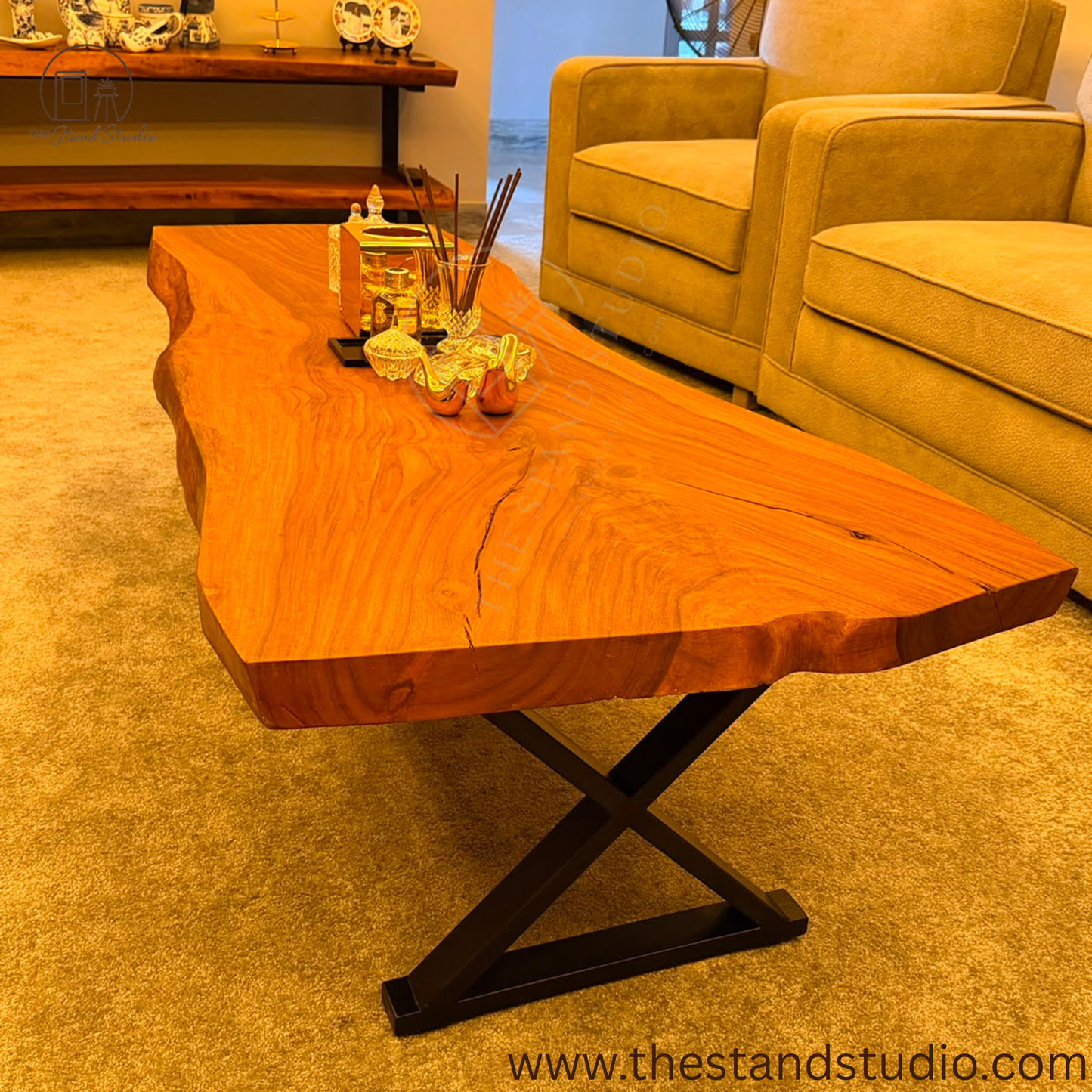 Handcrafted Live Edge Coffee Table – Natural Wood Center Table with Modern Rustic Design
