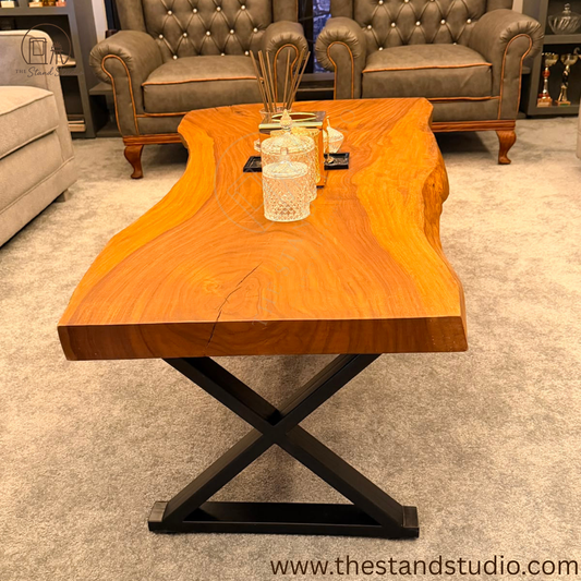 Handcrafted Live Edge Coffee Table – Natural Wood Center Table with Modern Rustic Design