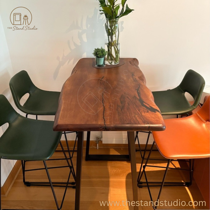 Handcrafted Sheesham Bar Table, Unique Coffee Table, Minimalist Live Edge Design, Rustic High Leg Dining Table