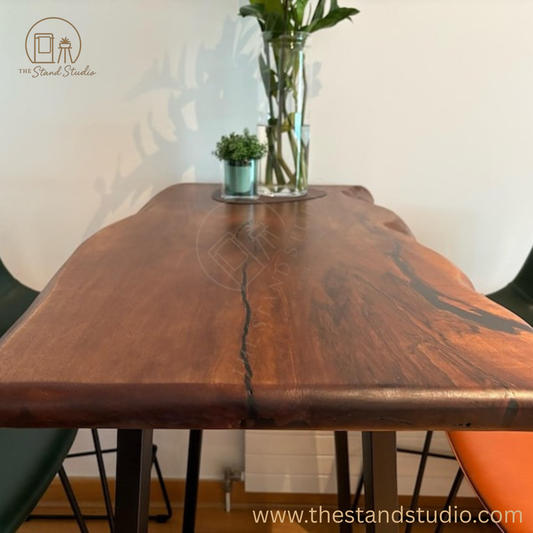 Handcrafted Sheesham Bar Table, Unique Coffee Table, Minimalist Live Edge Design, Rustic High Leg Dining Table