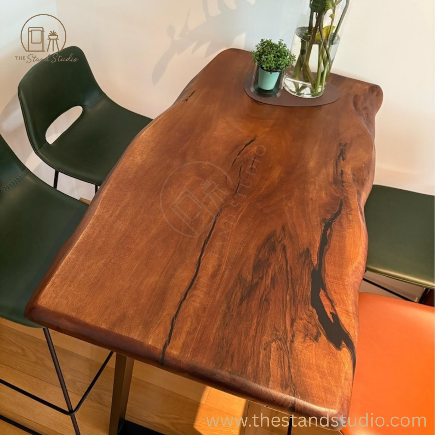 Handcrafted Sheesham Bar Table, Unique Coffee Table, Minimalist Live Edge Design, Rustic High Leg Dining Table