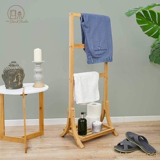 Sustainable Bamboo Towel Rack | Free Standing Wooden Clothes Rail & Towel Stand for Bathroom, Bedroom & Living Spaces