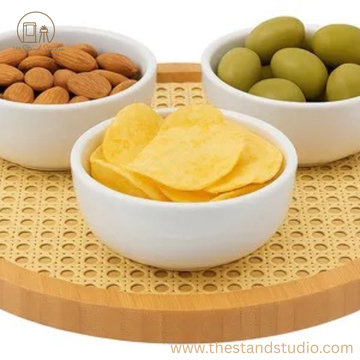 Round Bamboo & Rattan Serving Tray | Rustic Snack & Coffee Table Tray