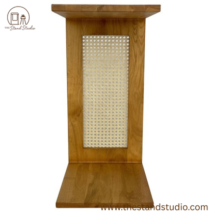 C-Shaped Oak Wood & Rattan Side Table | Modern Sofa & Bedside End Table
