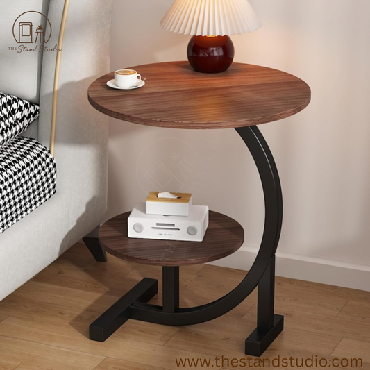 Small Side Table, C Shaped End Table for Sofa and Bed, TV Tray Table with Metal Frame for Couch, Living Room, Bedroom