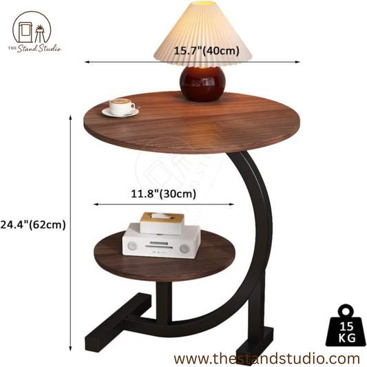 Small Side Table, C Shaped End Table for Sofa and Bed, TV Tray Table with Metal Frame for Couch, Living Room, Bedroom