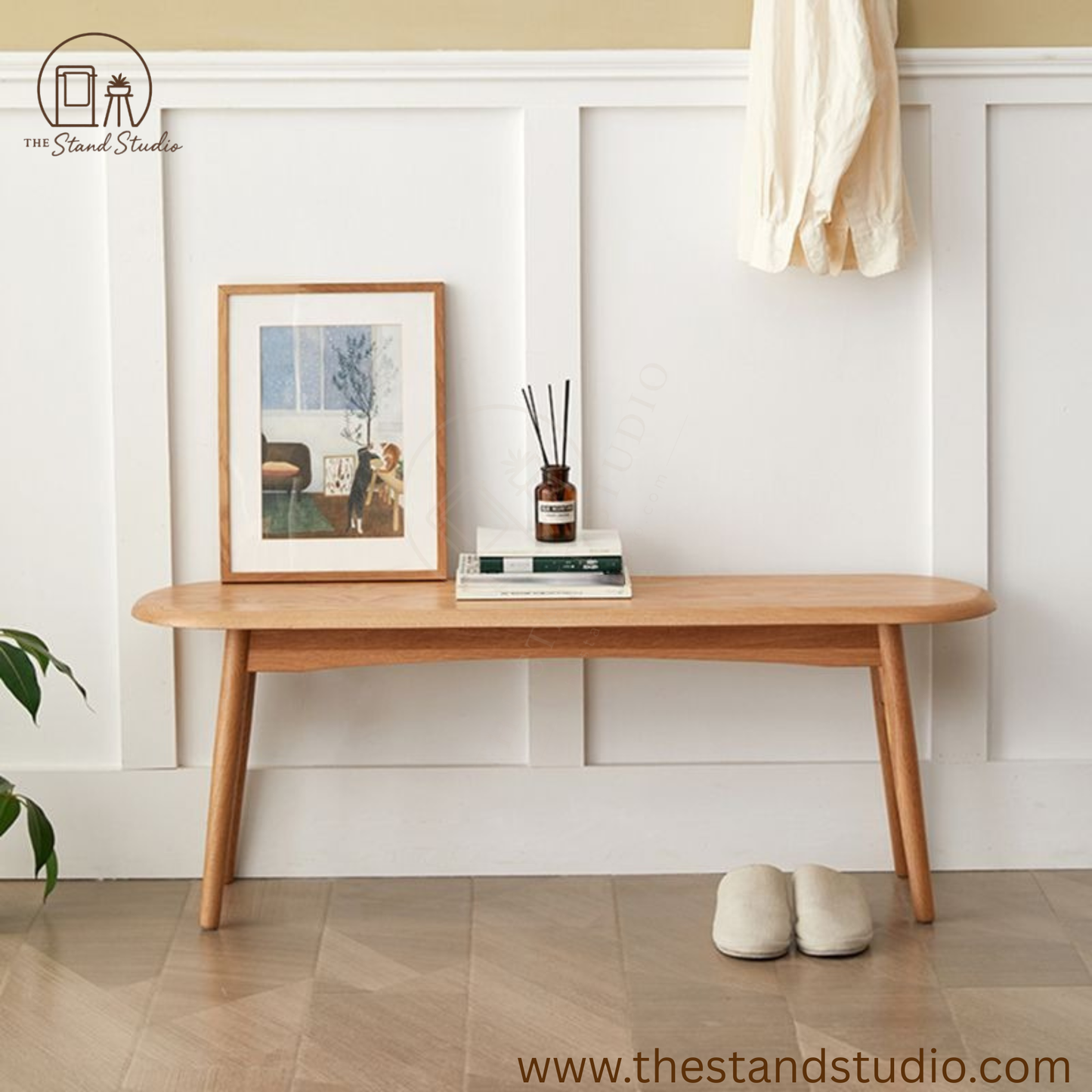 Asian Style Solid Color Wood Entryway Bench