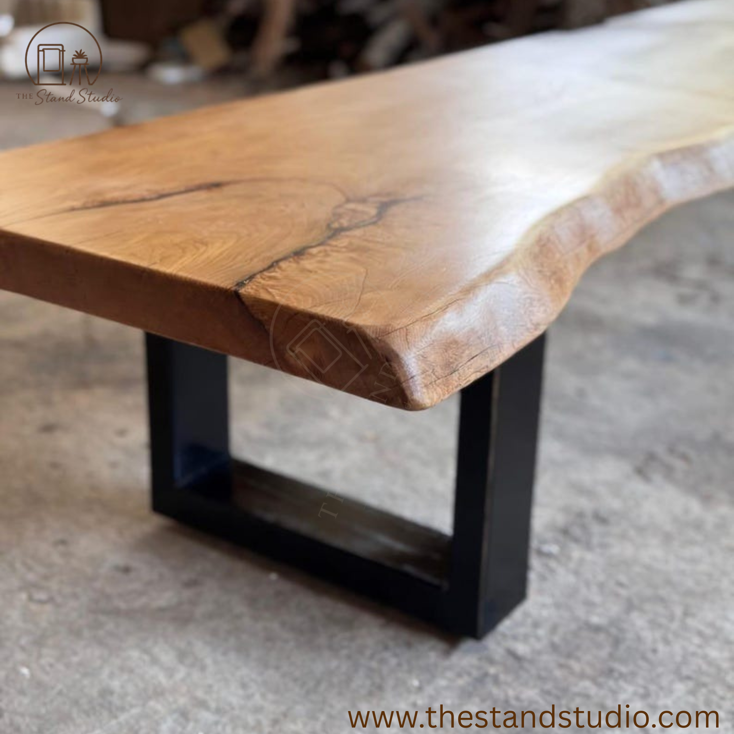 Live Edge Wood TV Stand, Handmade Rustic Media Console with Black Wooden Legs, Solid Wood TV Unit for Living Room