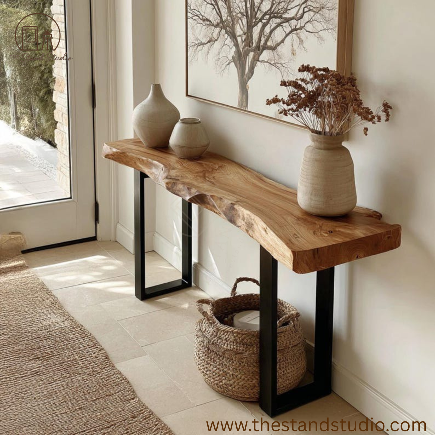 Handmade Sheesham Wood Console Table – Rustic Solid Wooden Hallway & Entryway Table