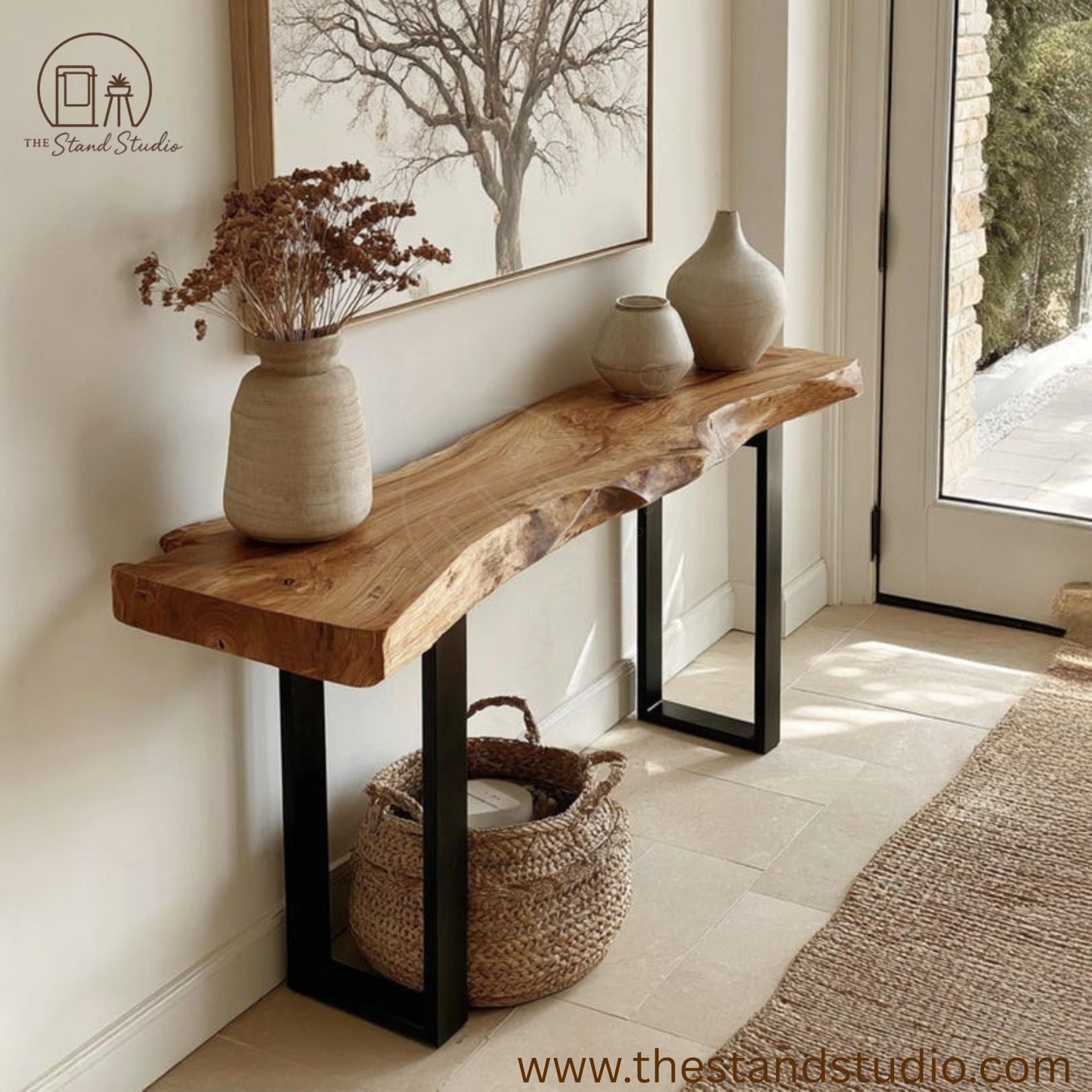 Handmade Sheesham Wood Console Table – Rustic Solid Wooden Hallway & Entryway Table