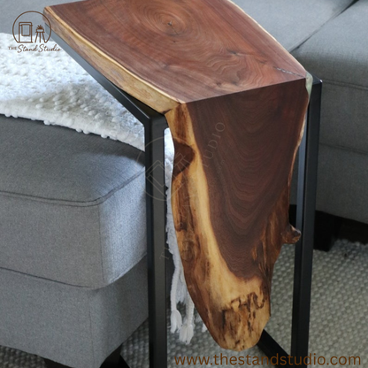 Live Edge Sheesham Waterfall C-Table – Handmade Modern Wood Furniture & Unique Home Décor Gift
